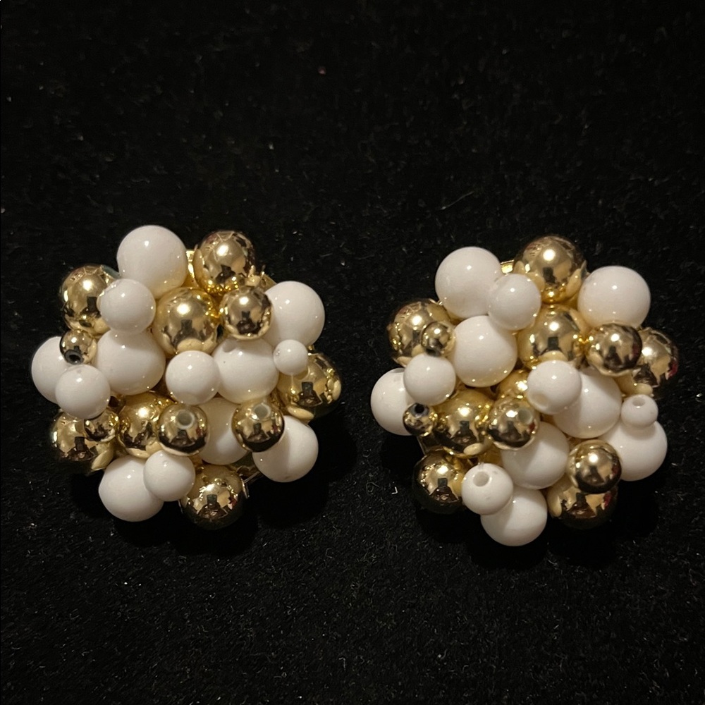 Elegant Gold and White Cluster Earrings